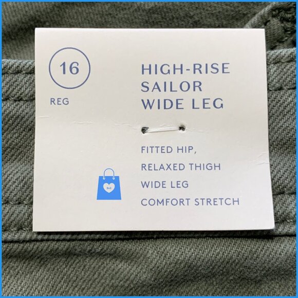 Size 16 - Womens High-Rise Sailor Wide Leg Ankle Jeans - UniThread - Olive Green - Picture 4 of 8